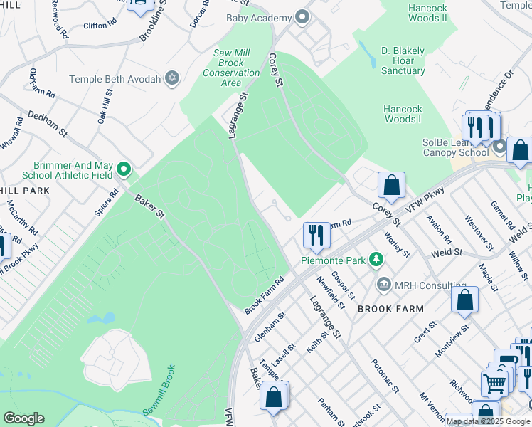 map of restaurants, bars, coffee shops, grocery stores, and more near 865 Lagrange Street in Boston