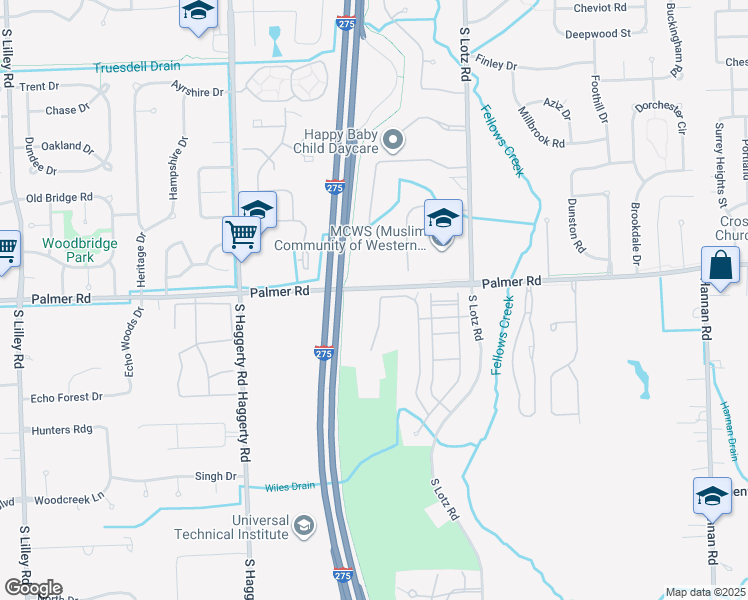 map of restaurants, bars, coffee shops, grocery stores, and more near 1819 Knollwood Drive in Canton