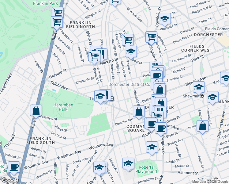 map of restaurants, bars, coffee shops, grocery stores, and more near 259 Norwell Street in Boston