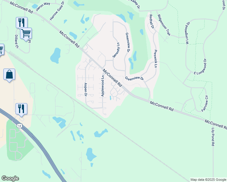 map of restaurants, bars, coffee shops, grocery stores, and more near 2280 Applewood Lane in Woodstock