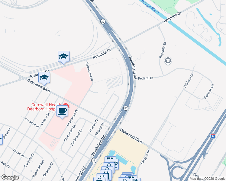 map of restaurants, bars, coffee shops, grocery stores, and more near 1006 Linden Street in Dearborn