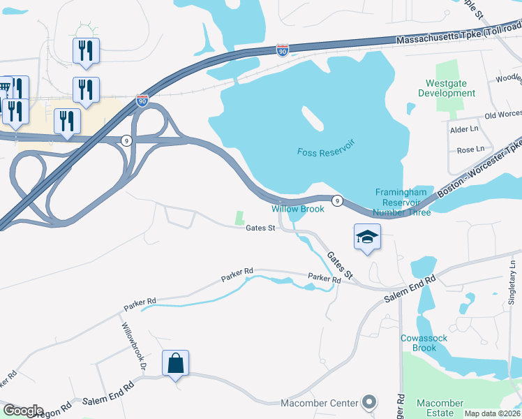 map of restaurants, bars, coffee shops, grocery stores, and more near in Framingham
