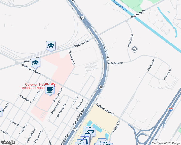 map of restaurants, bars, coffee shops, grocery stores, and more near 1006 Linden Street in Dearborn