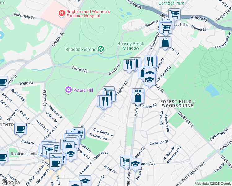 map of restaurants, bars, coffee shops, grocery stores, and more near 20 Mahler Road in Boston