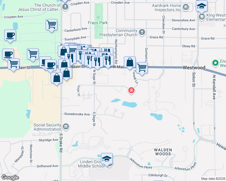 map of restaurants, bars, coffee shops, grocery stores, and more near 4139 Valley Ridge Drive in Kalamazoo