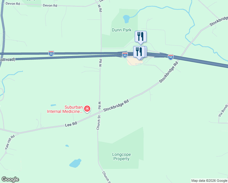 map of restaurants, bars, coffee shops, grocery stores, and more near 620 Stockbridge Road in Lee