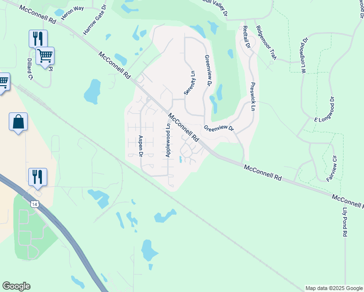 map of restaurants, bars, coffee shops, grocery stores, and more near 2007 Olmstead Drive in Woodstock