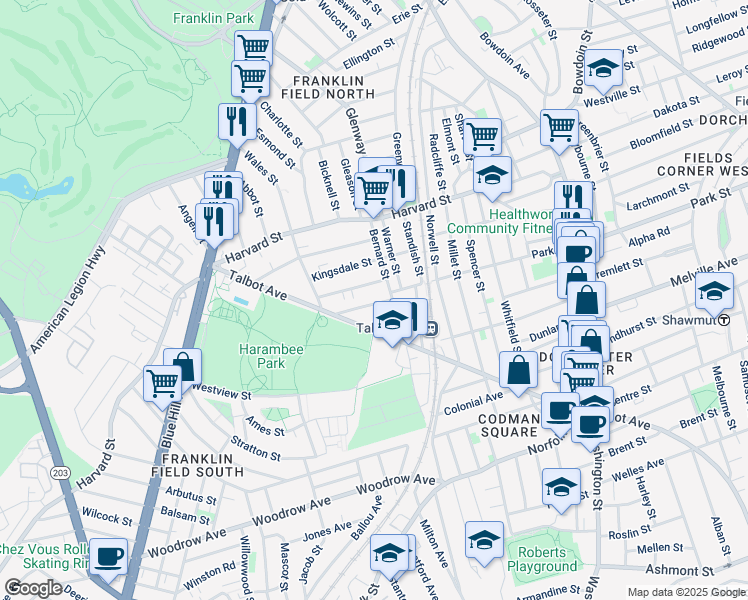map of restaurants, bars, coffee shops, grocery stores, and more near 5 Kerwin Street in Boston