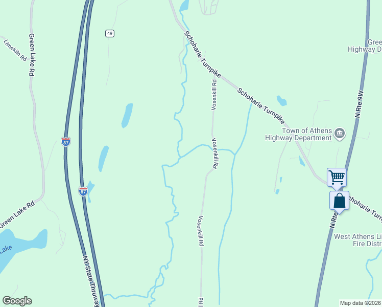 map of restaurants, bars, coffee shops, grocery stores, and more near 645 Vosenkill Road in Catskill