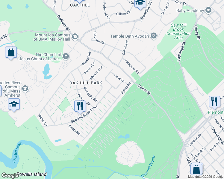 map of restaurants, bars, coffee shops, grocery stores, and more near 544 Saw Mill Brook Parkway in Newton