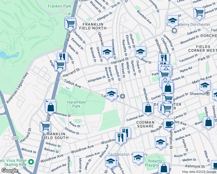 map of restaurants, bars, coffee shops, grocery stores, and more near 5 Kerwin Street in Boston