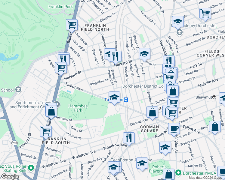 map of restaurants, bars, coffee shops, grocery stores, and more near 5 Kerwin Street in Boston