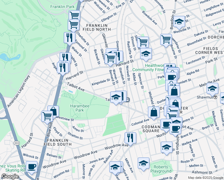 map of restaurants, bars, coffee shops, grocery stores, and more near 5 Kerwin Street in Boston