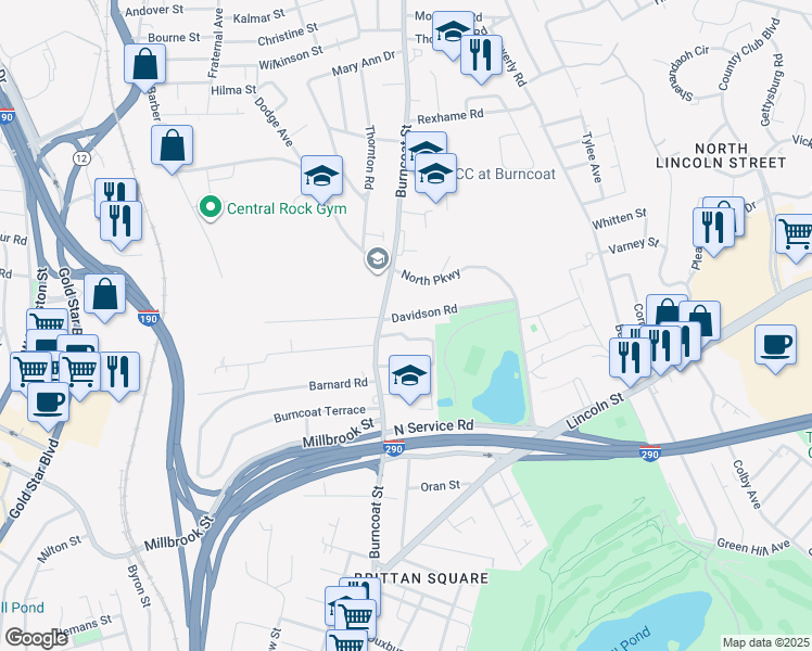 map of restaurants, bars, coffee shops, grocery stores, and more near 4 Davidson Road in Worcester