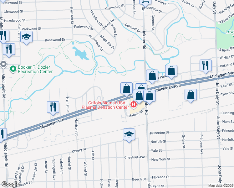 map of restaurants, bars, coffee shops, grocery stores, and more near 27800 Michigan Avenue in Inkster