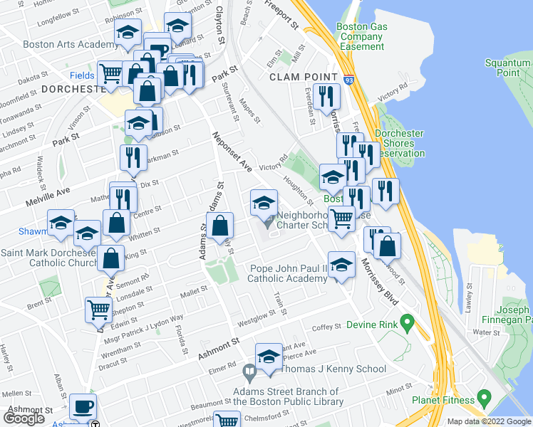 map of restaurants, bars, coffee shops, grocery stores, and more near 1 Queen Street in Boston