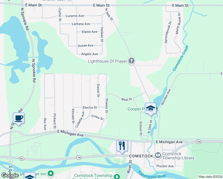 map of restaurants, bars, coffee shops, grocery stores, and more near 5783 Neal Street in Kalamazoo