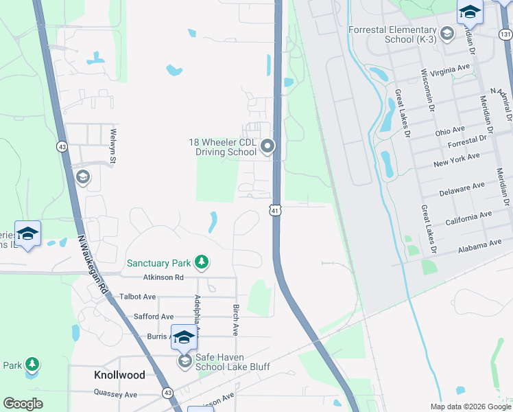 map of restaurants, bars, coffee shops, grocery stores, and more near 29598 North Birch Avenue in Lake Bluff