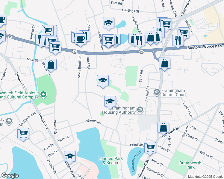 map of restaurants, bars, coffee shops, grocery stores, and more near 31 Flagg Drive in Framingham