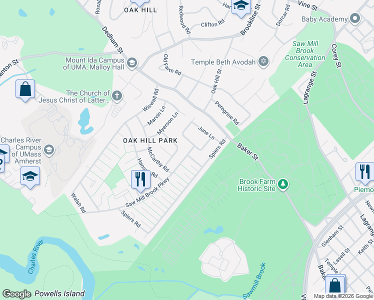 map of restaurants, bars, coffee shops, grocery stores, and more near 553 Saw Mill Brook Parkway in Newton