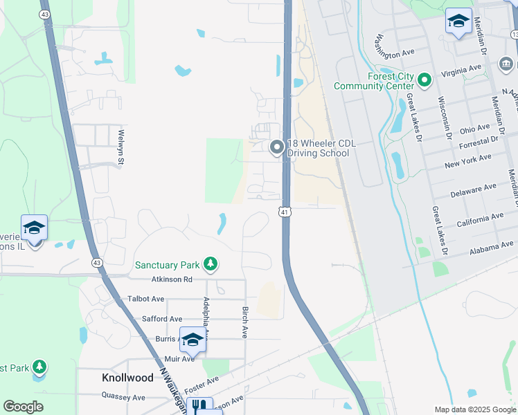 map of restaurants, bars, coffee shops, grocery stores, and more near 29598 N Birch Ave in Lake Bluff