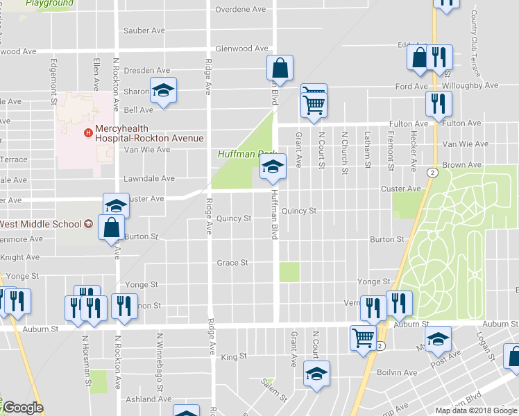 map of restaurants, bars, coffee shops, grocery stores, and more near 2015 Price Street in Rockford