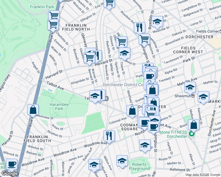 map of restaurants, bars, coffee shops, grocery stores, and more near 246-248 Norwell Street in Boston