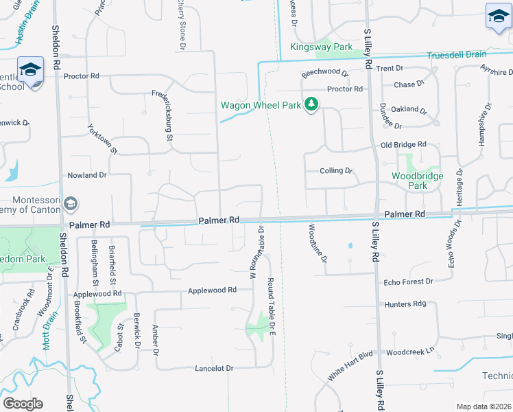 map of restaurants, bars, coffee shops, grocery stores, and more near 43285 Stonington Court in Canton