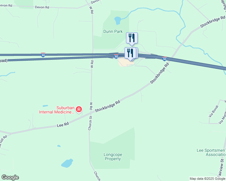 map of restaurants, bars, coffee shops, grocery stores, and more near 620 Stockbridge Road in Lee