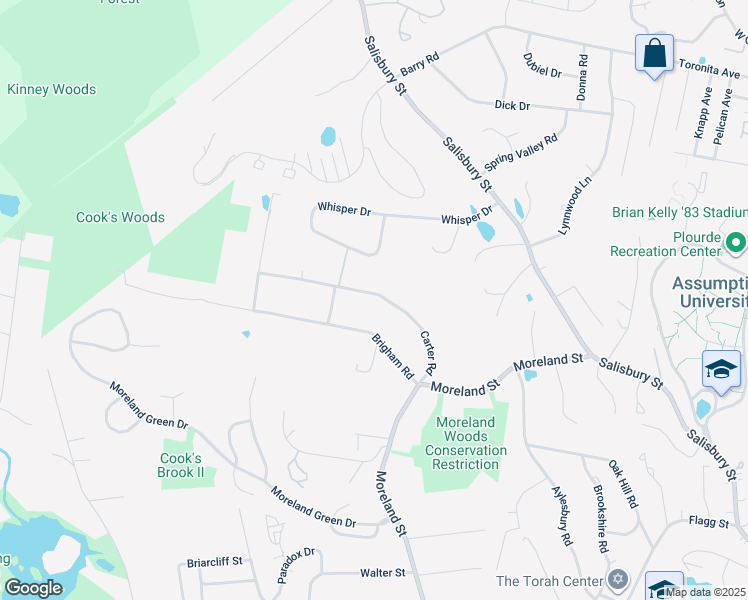 map of restaurants, bars, coffee shops, grocery stores, and more near 47 Carter Road in Worcester