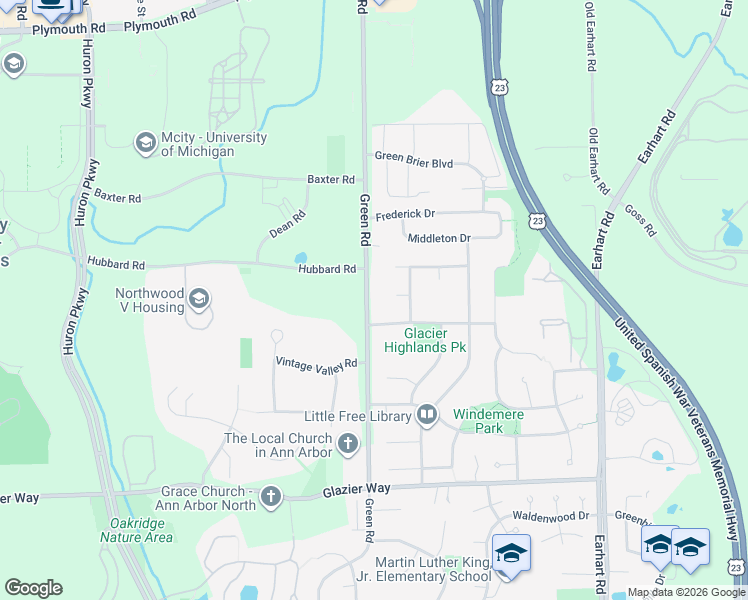 map of restaurants, bars, coffee shops, grocery stores, and more near 1436 Green Road in Ann Arbor