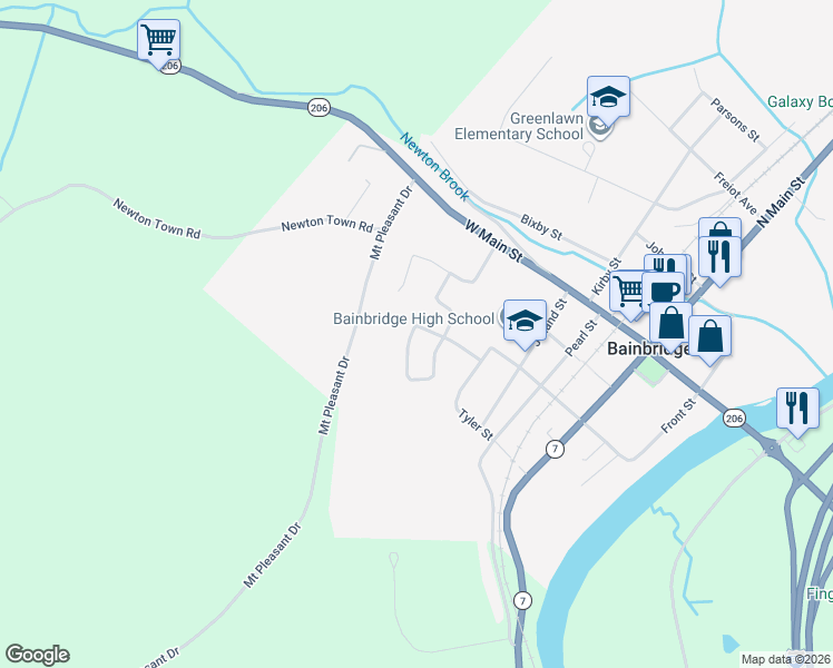map of restaurants, bars, coffee shops, grocery stores, and more near 19 Jericho Road in Bainbridge