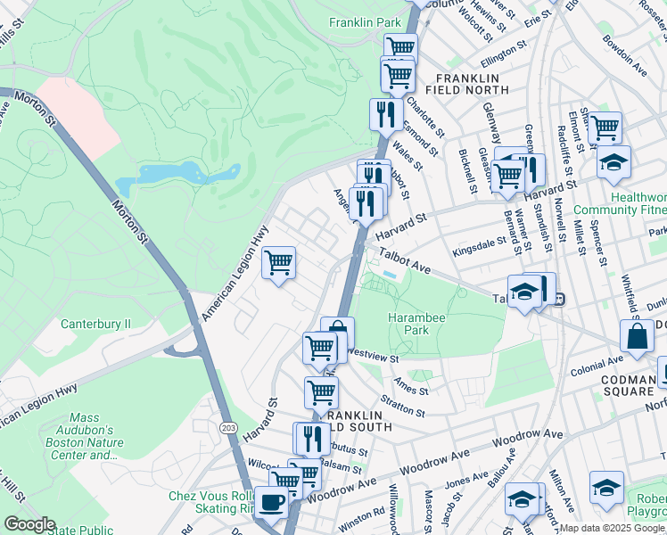 map of restaurants, bars, coffee shops, grocery stores, and more near 301 Harvard Street in Boston
