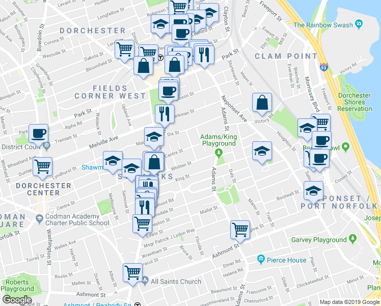 map of restaurants, bars, coffee shops, grocery stores, and more near 5 Althea Street in Boston