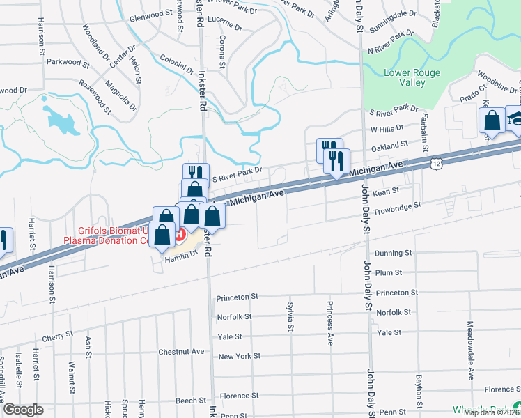 map of restaurants, bars, coffee shops, grocery stores, and more near 2433 Wiethoff Court in Inkster