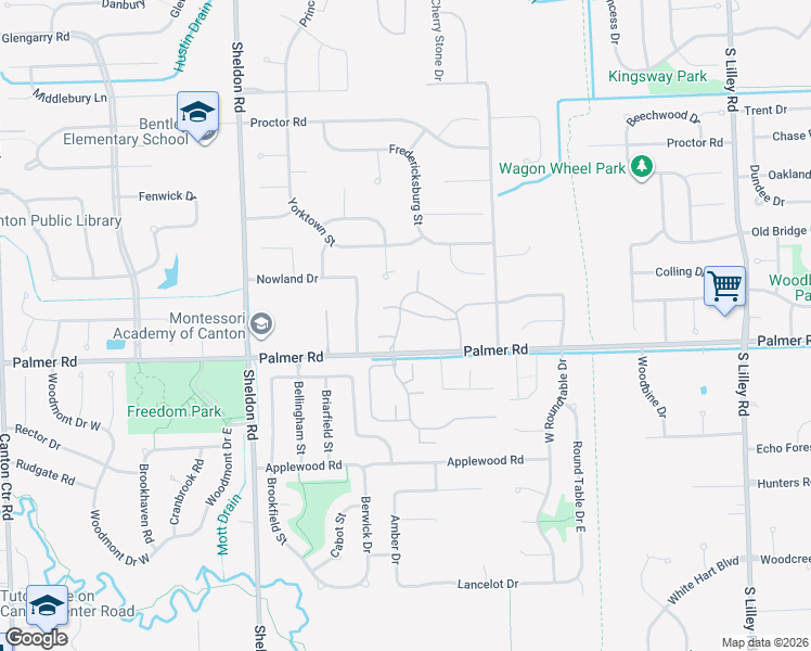map of restaurants, bars, coffee shops, grocery stores, and more near 1624 Bennington Court in Canton