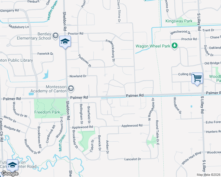 map of restaurants, bars, coffee shops, grocery stores, and more near 1624 Bennington Court in Canton