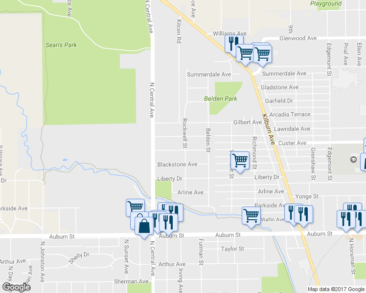 map of restaurants, bars, coffee shops, grocery stores, and more near 3501 Montrose Avenue in Rockford