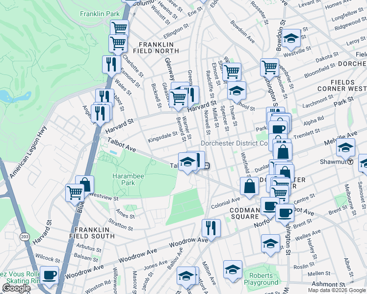 map of restaurants, bars, coffee shops, grocery stores, and more near 5 Kerwin Street in Boston