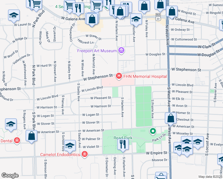 map of restaurants, bars, coffee shops, grocery stores, and more near 1141 West Lincoln Boulevard in Freeport