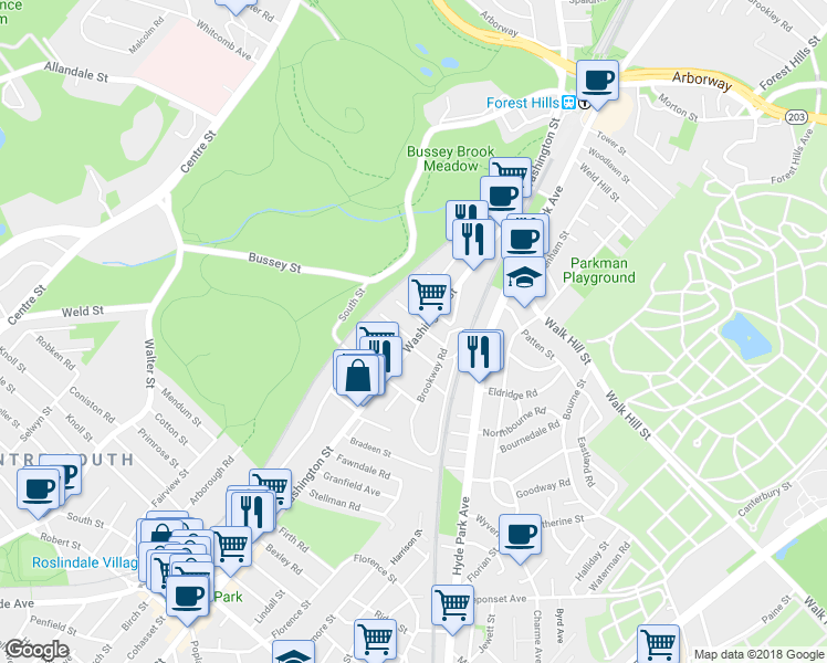 map of restaurants, bars, coffee shops, grocery stores, and more near 25 Colgate Road in Boston