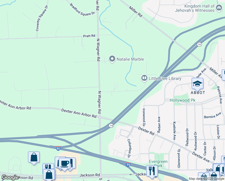 map of restaurants, bars, coffee shops, grocery stores, and more near 728 Rose Drive in Ann Arbor