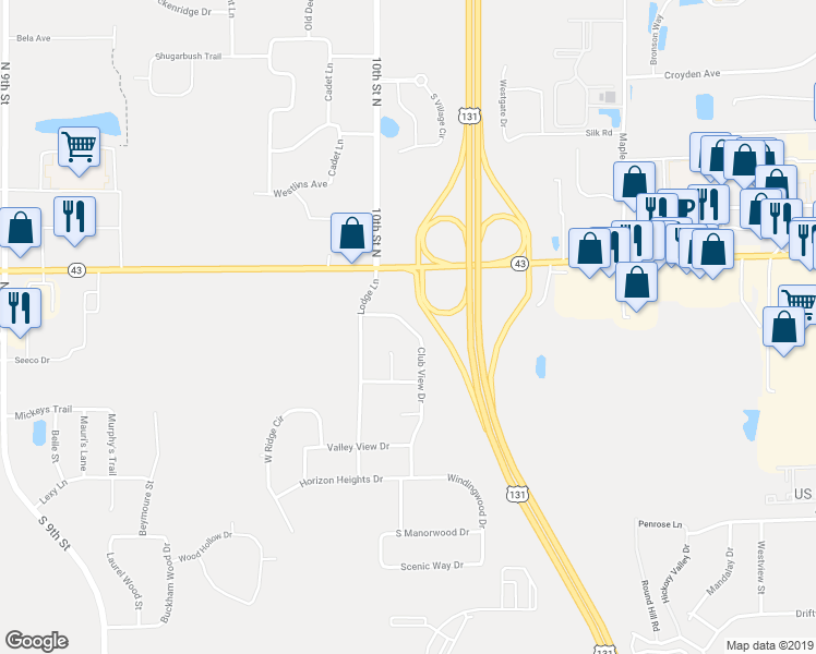 map of restaurants, bars, coffee shops, grocery stores, and more near 605 Club View Drive in Kalamazoo