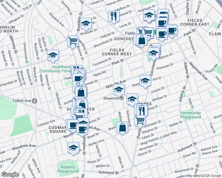 map of restaurants, bars, coffee shops, grocery stores, and more near 43 Allston Street in Boston