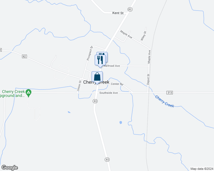 map of restaurants, bars, coffee shops, grocery stores, and more near 577 Center Road in Cherry Creek
