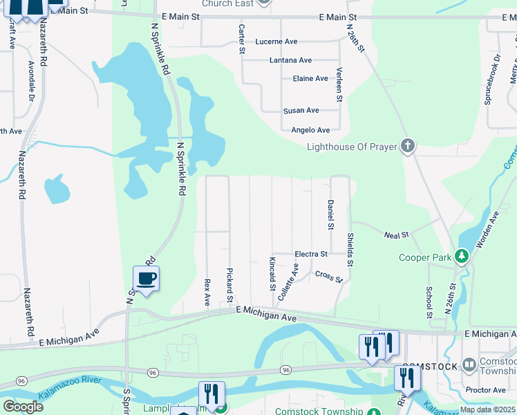 map of restaurants, bars, coffee shops, grocery stores, and more near 626 Leenhouts Street in Kalamazoo
