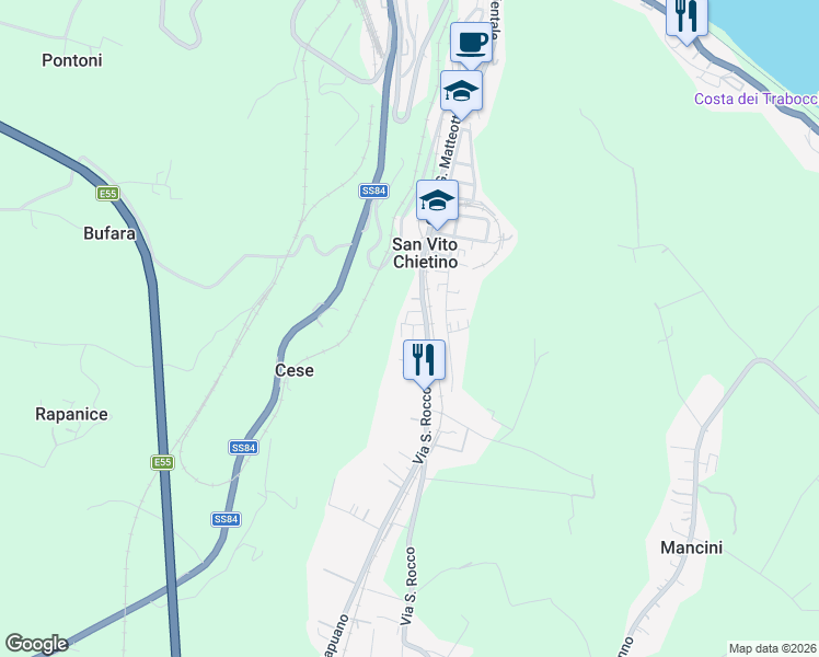 map of restaurants, bars, coffee shops, grocery stores, and more near 64 Via S. Rocco in San Vito Chietino