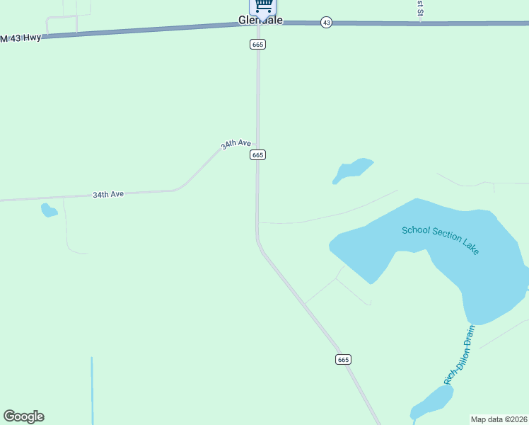 map of restaurants, bars, coffee shops, grocery stores, and more near 34301 County Road 665 in Paw Paw