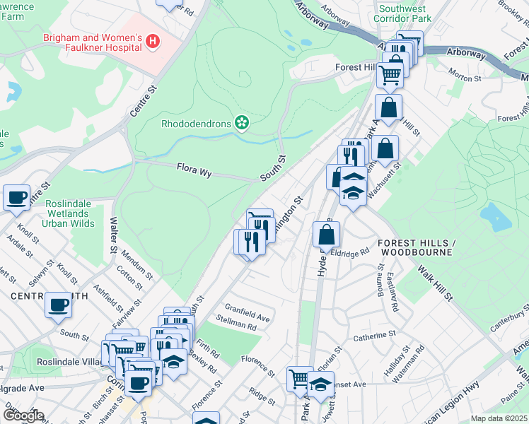 map of restaurants, bars, coffee shops, grocery stores, and more near 20 Mahler Road in Boston
