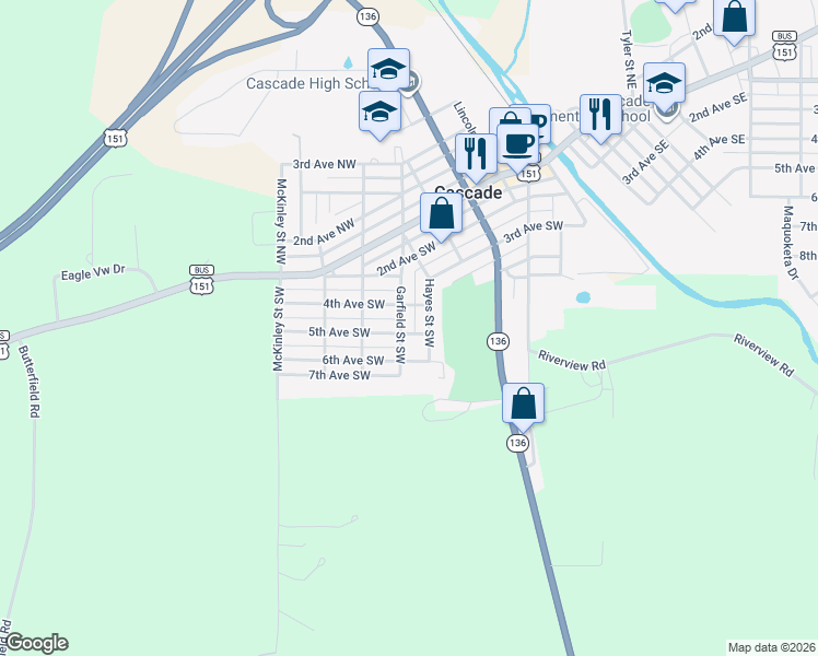 map of restaurants, bars, coffee shops, grocery stores, and more near 549-599 5th Street in Cascade
